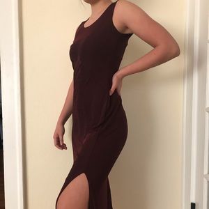 Gorgeous Wine Red Maxi Dress with Sexy Slit